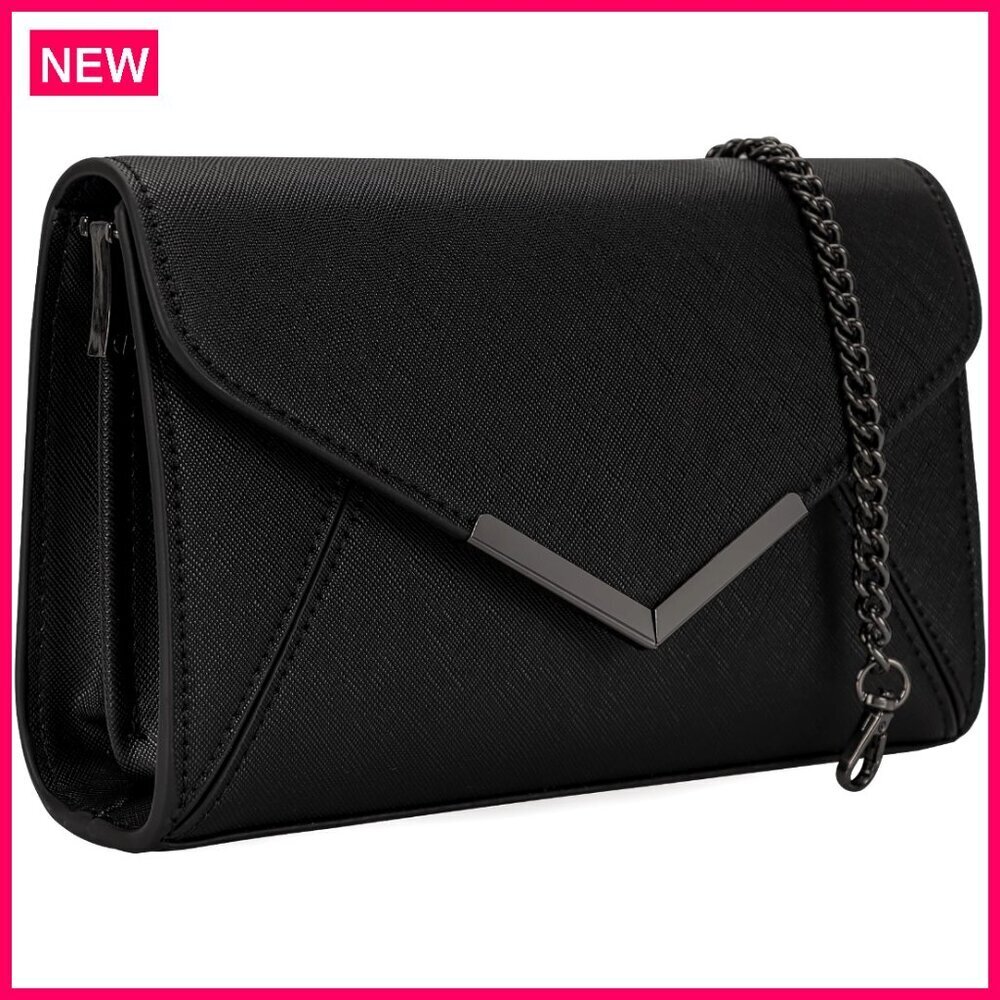 Faux Leather Envelope Clutch with Removable Chain Strap Formal Evening Bag - Picture 1 of 8